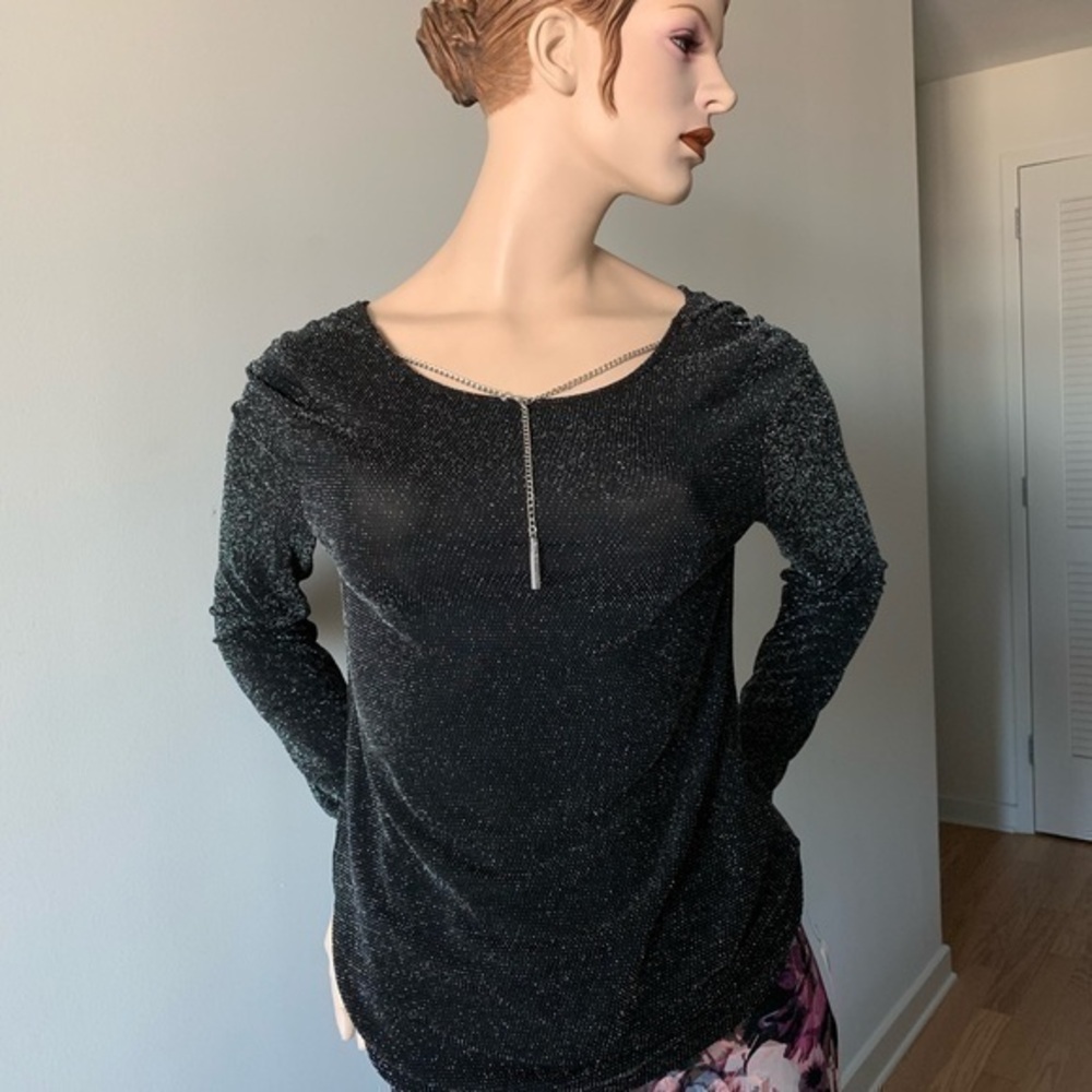 Michael Kors Black & Sparkle Blouse-Sz M